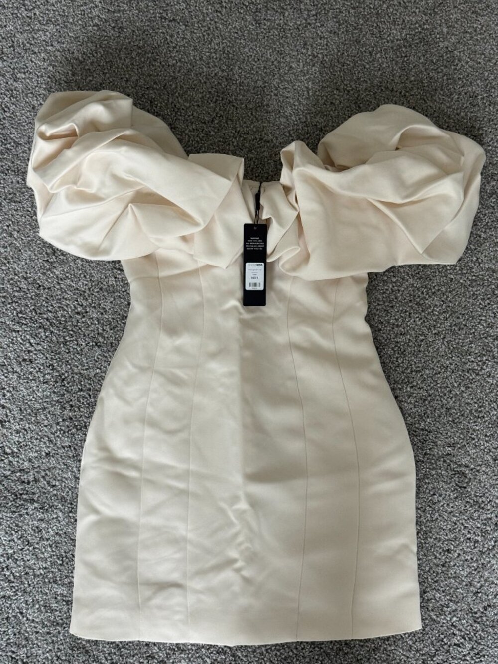 NWT Fashion Nova Parisian Nights Mini Dress Cream Off Shoulder - Picture 5 of 7